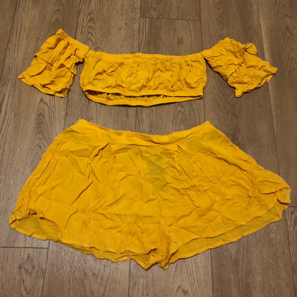 Yellow Bandeau Top & Shorts Set (Two-Piece)